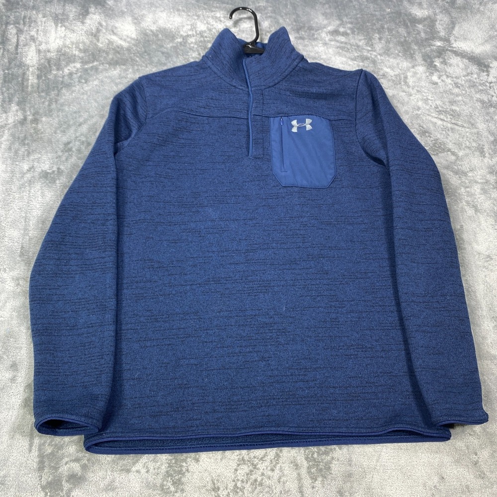 Under Armour Sweatshirt Mens Large 1/4 Zip Blue Top Fleece Mock Neck Cold Gear
